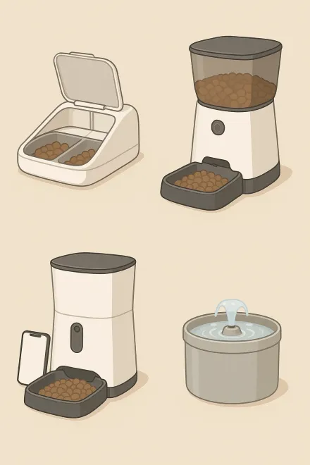Types of automatic feeders for dogs and cats