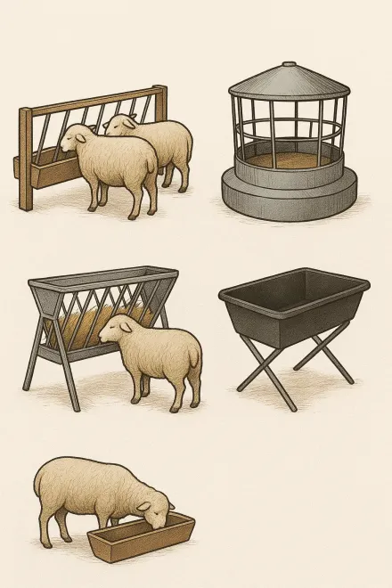Linear sheep feeder on a farm