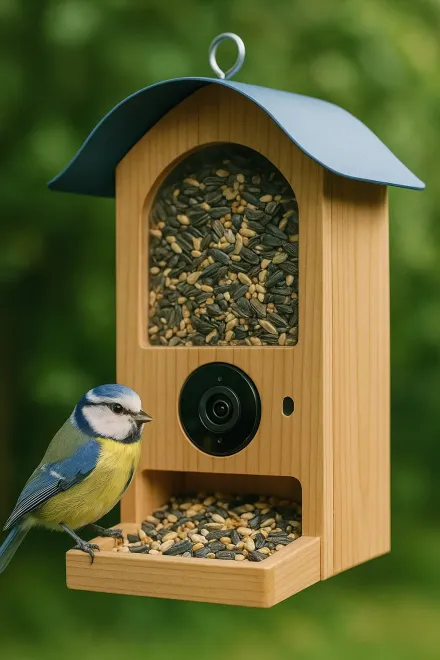 Bird feeder with HD camera in garden