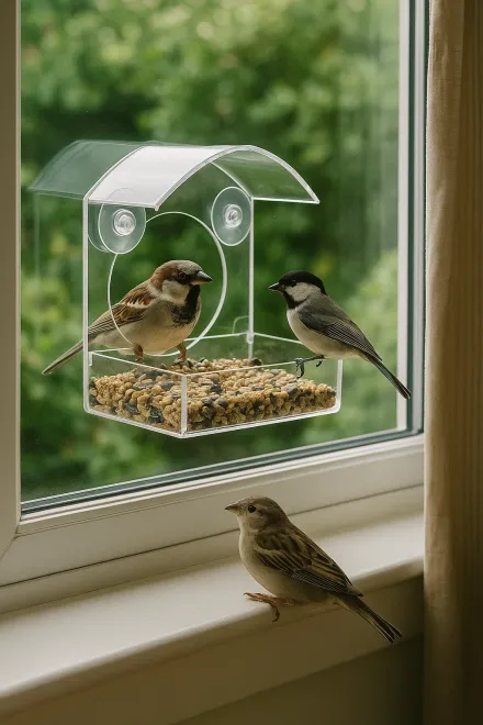 Transparent window bird feeder with suction cups