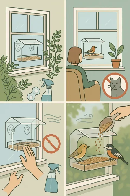 Installing a window bird feeder on clean glass