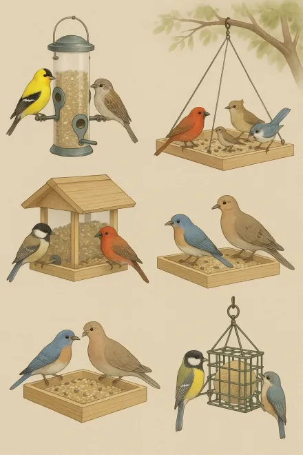Types of wild bird feeders in the garden