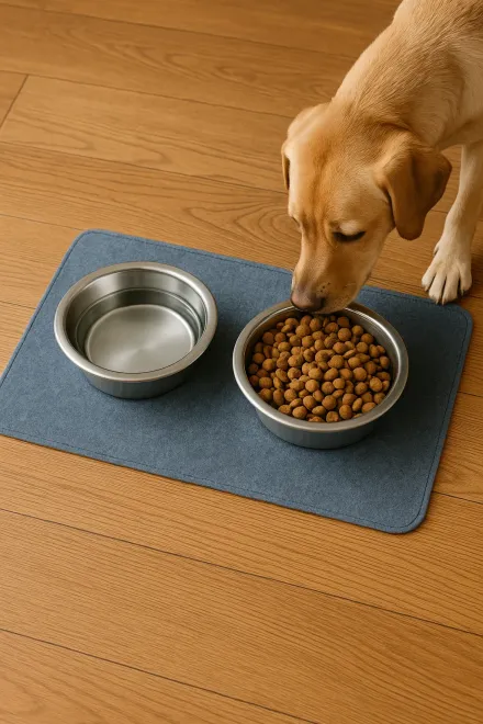 Non-slip dog feeding mat in the kitchen
