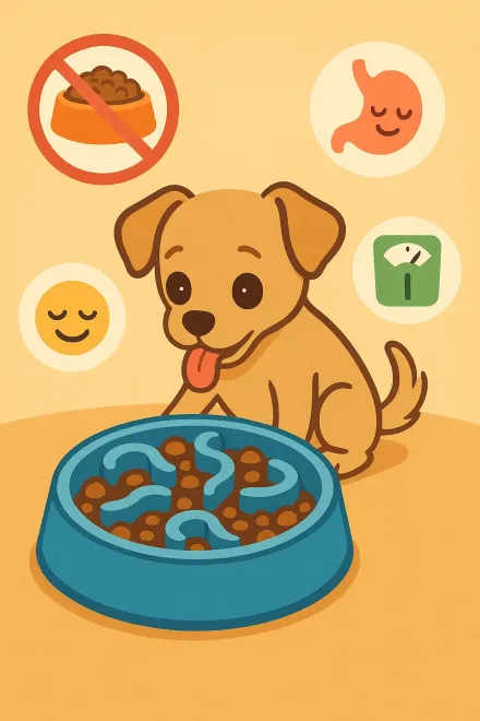 Small dog eating from a slow feeder bowl