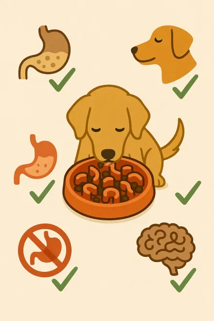 Dog eating from an anti-stress bowl