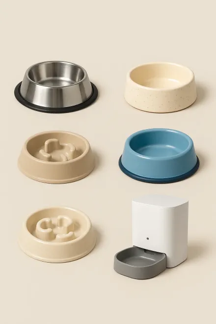 Types of bowls for small dogs in steel, plastic and ceramic